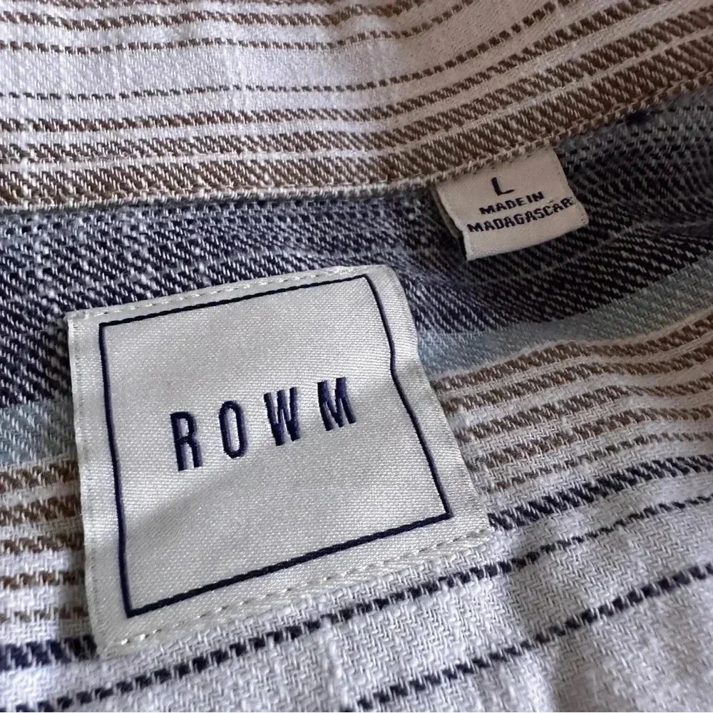 ROWM Mens L Striped Button Down 100% Cotton Long Sleeve Shirt Casual Preppy - Picture 2 of 9